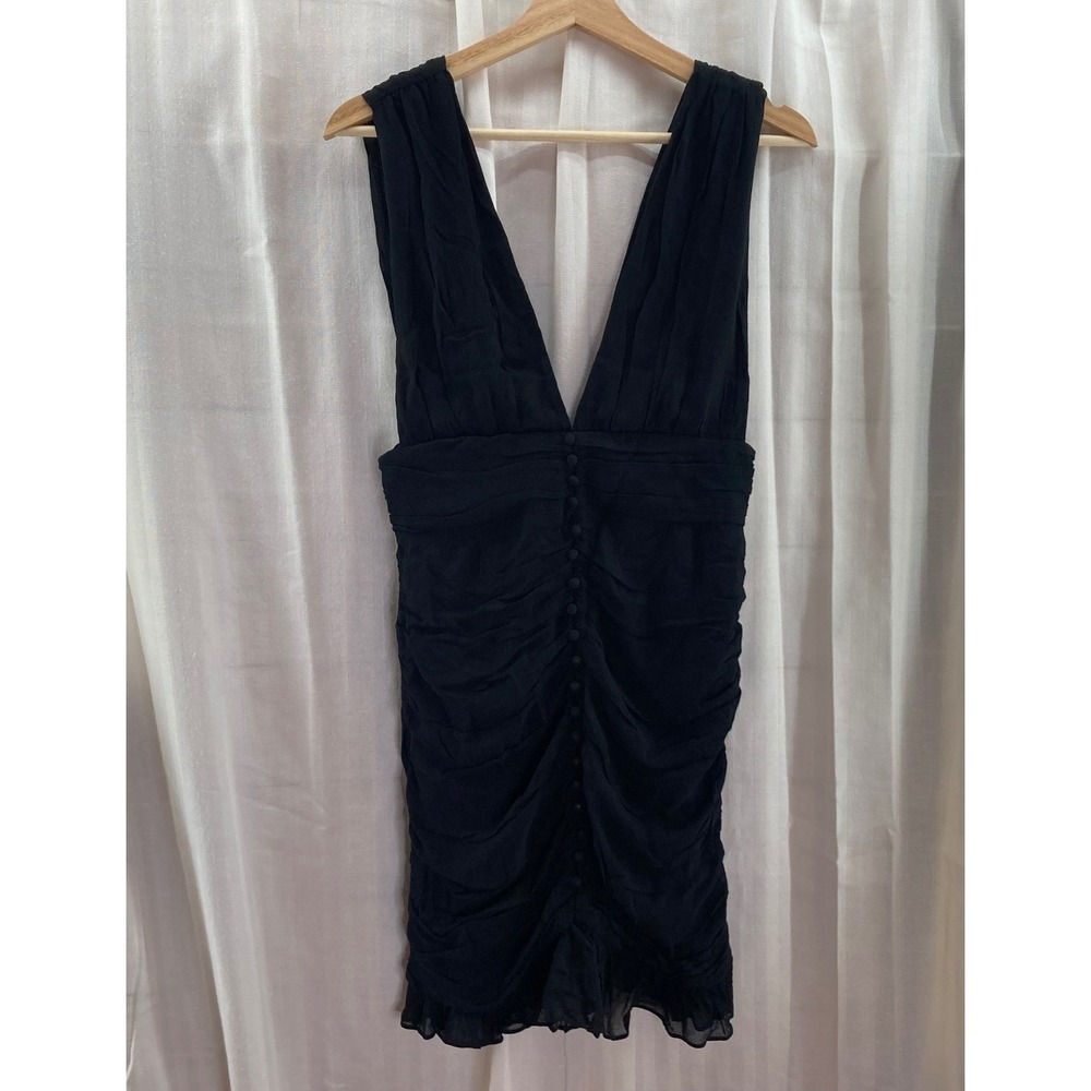 Forever 21 Black Mini Dress‎ V Neck Ruched Bodycon Sleeveless Party NWT